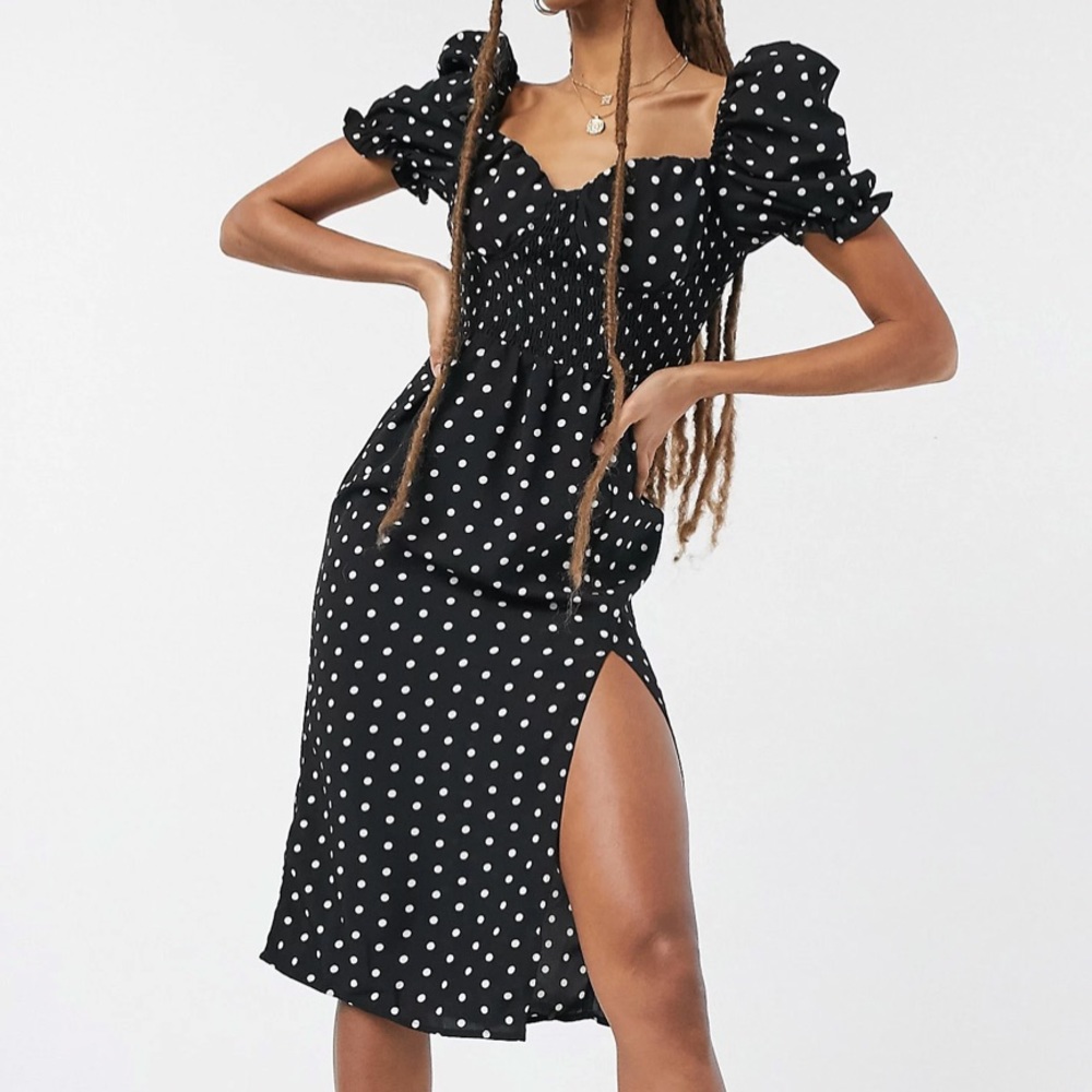 POLKA DOT DRESS WITH SLIT